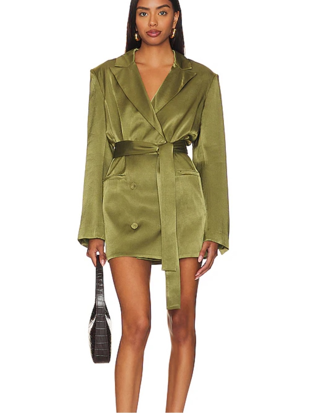 Shona Joy Olive Satin Blazer Mini Dress
